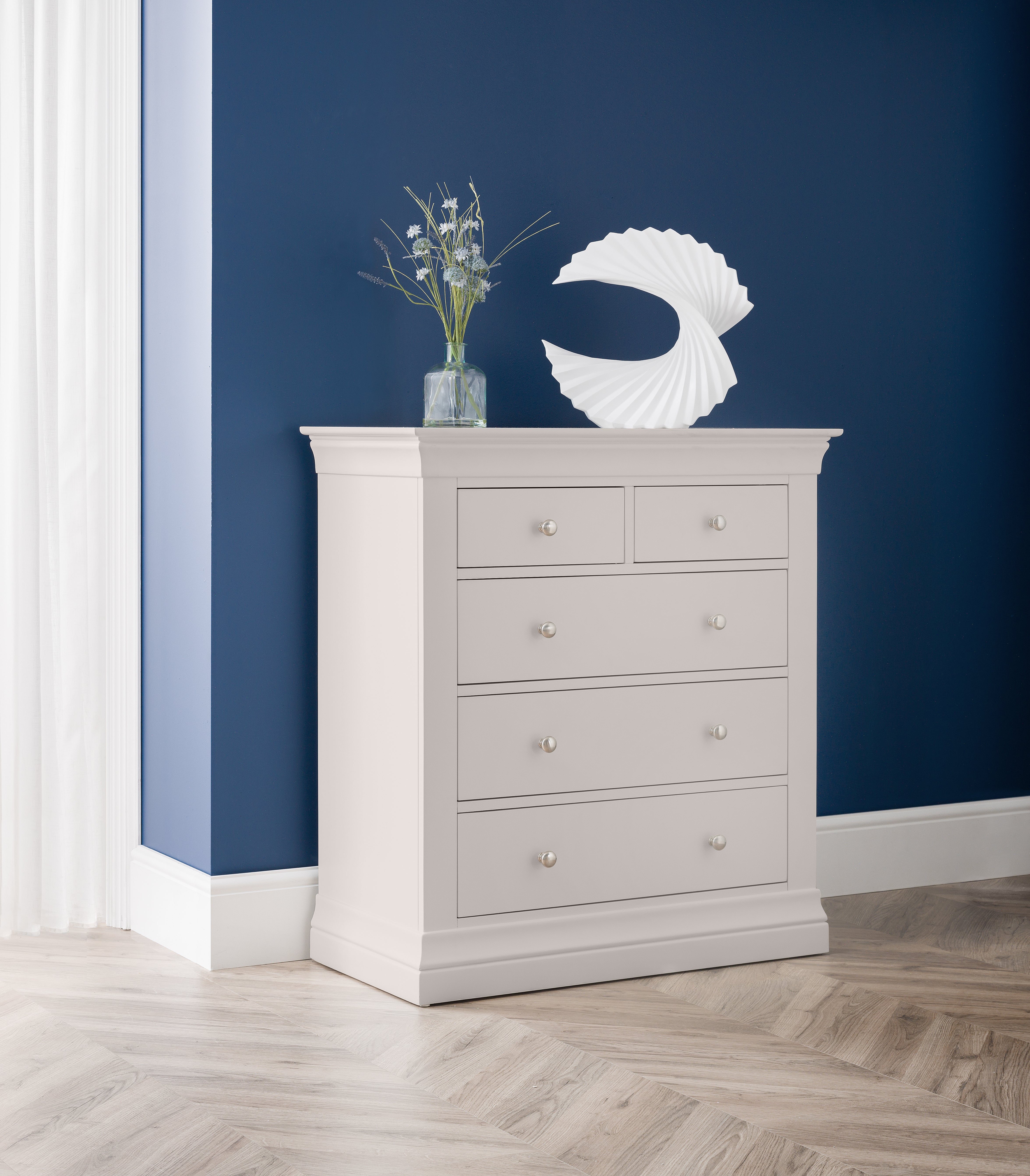 Fidel Light Grey Wood Chest of Drawers | 5 Drawers